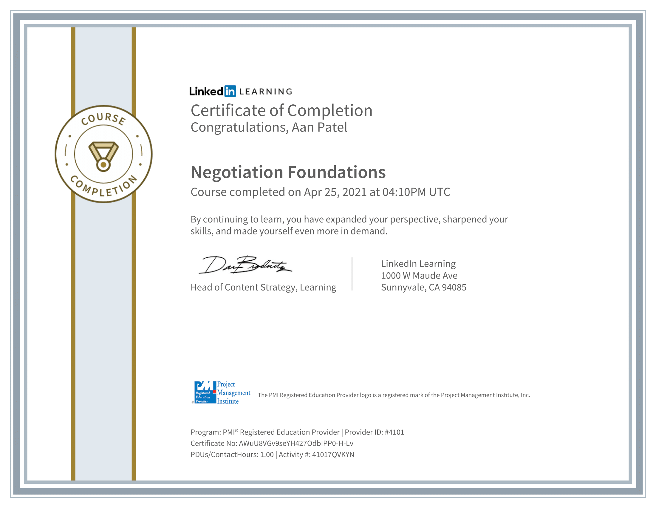 A LinkedIn Learning certificate